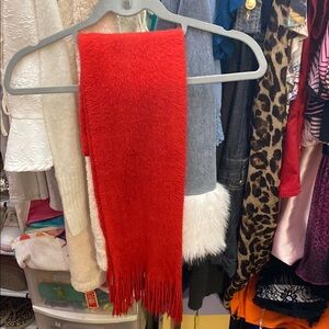 Express Red Cozy Wool-Blend Scarf with Fringe